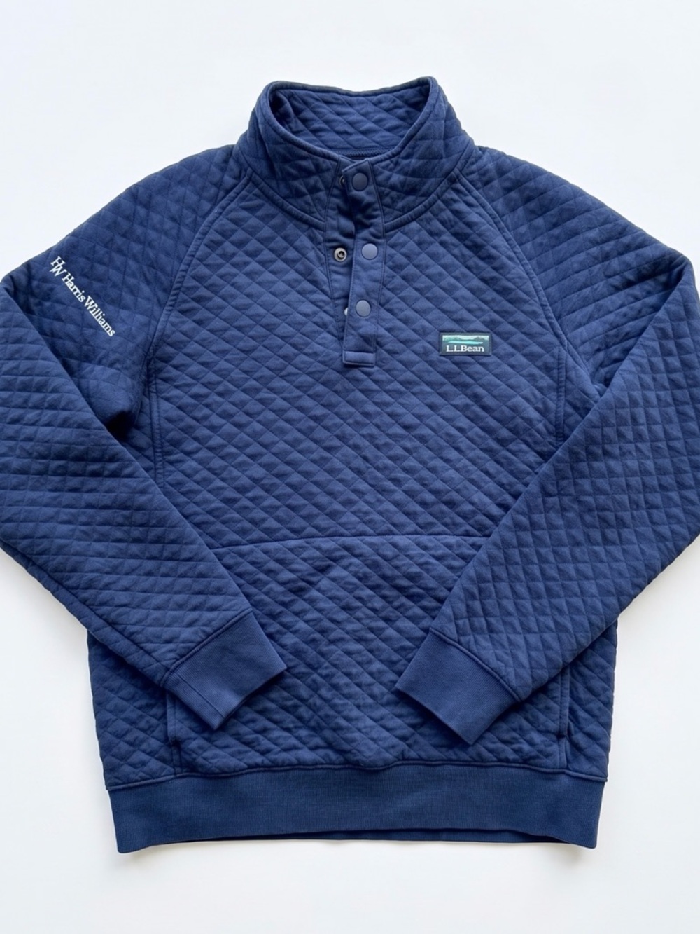 L.L. Bean Quilted Pullover Sweatshirt Small Blue Snap Neck Cozy w/ embroidery